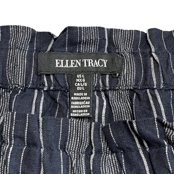 NWT Ellen Tracy Navy Striped 100% Linen Elastic Waist Skirt Size Large - Picture 6 of 9